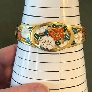 Vintage floral Cloisonné clamper bracelet